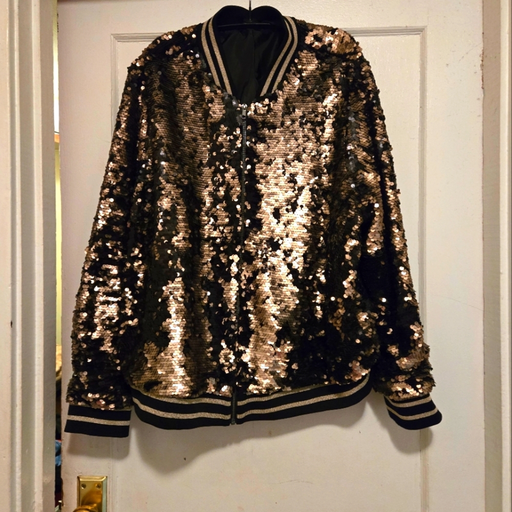 Torrid Sequin Bomber Jacket - Black and Gold - Size 3